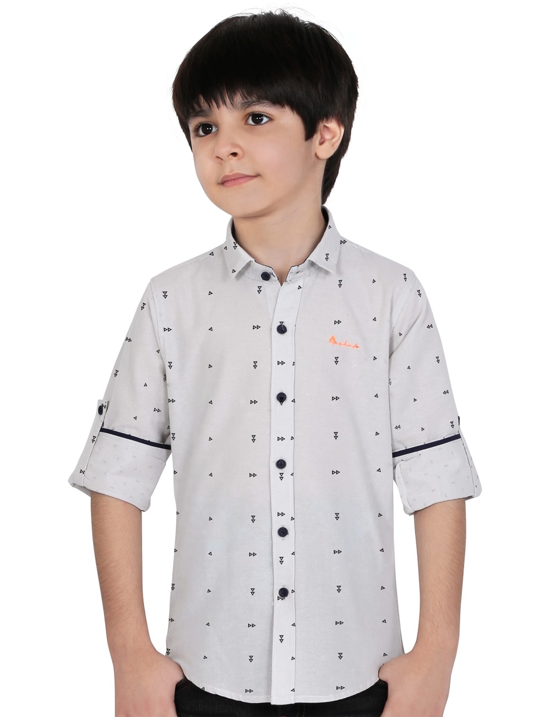 

BAESD Boys Spread Collar Long Sleeves Classic Geometric Printed Cotton Casual Shirt, Grey