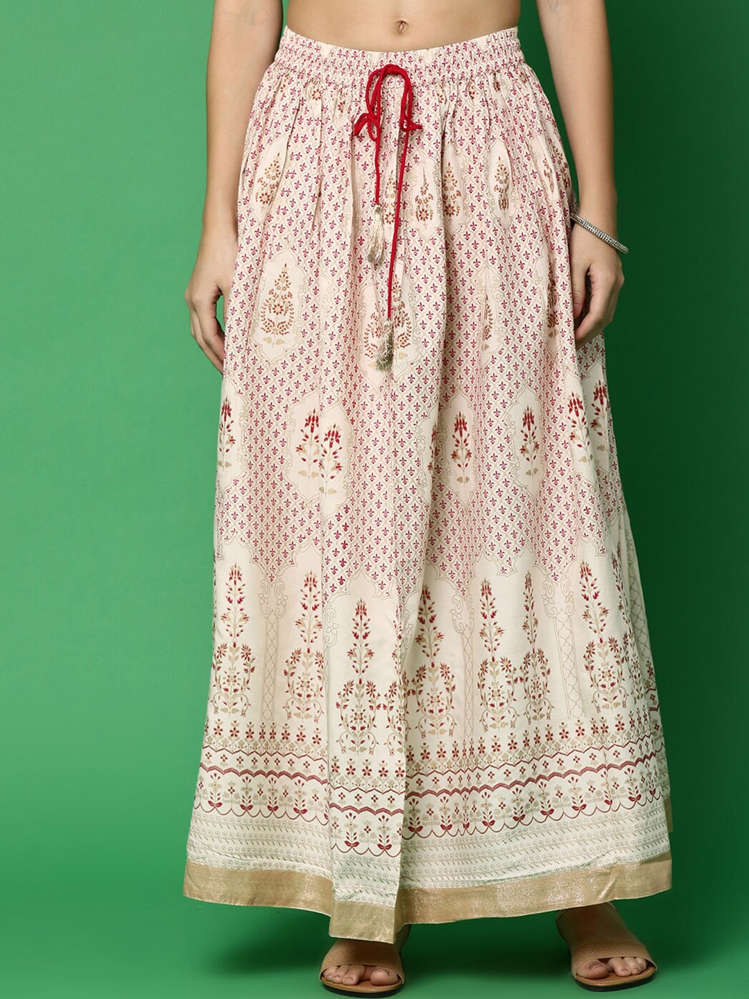 

V-Mart Ethnic Printed Maxi Flared Skirt, Off white