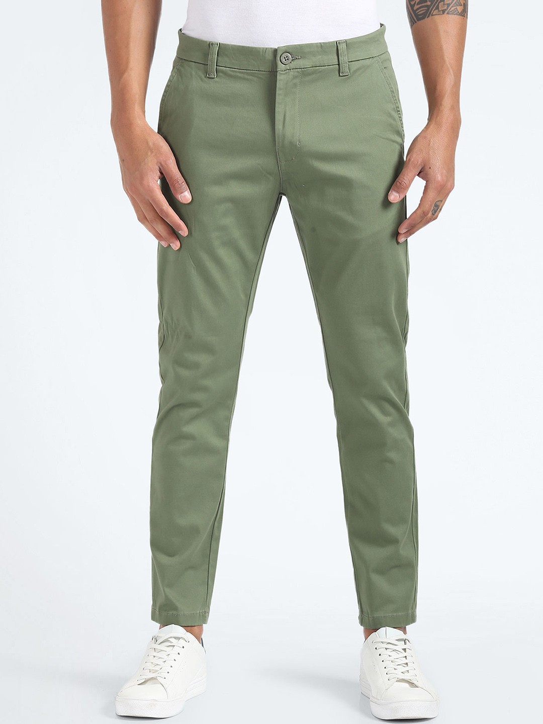 

Flying Machine Men Cotton Mid-Rise Tapered Fit Trouser, Green