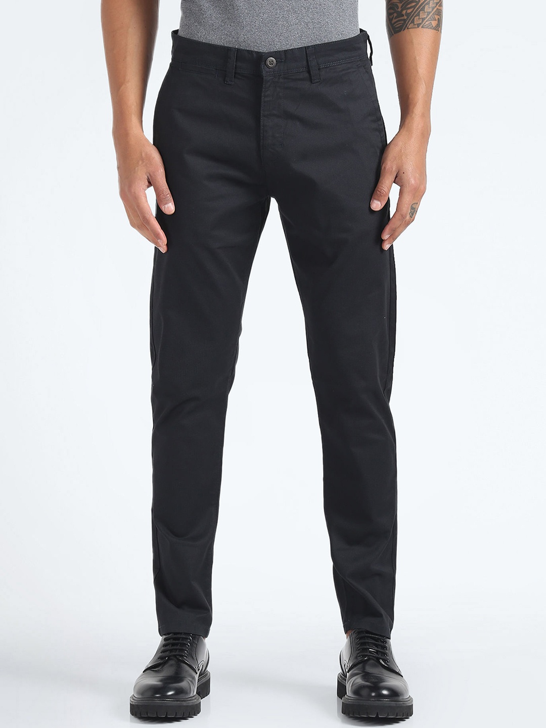 

Flying Machine Men Cotton Mid-Rise Slim Fit Trouser, Black