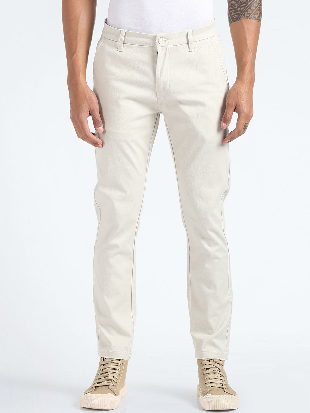 

Flying Machine Men Cotton Tapered Fit Chinos Trousers, Beige