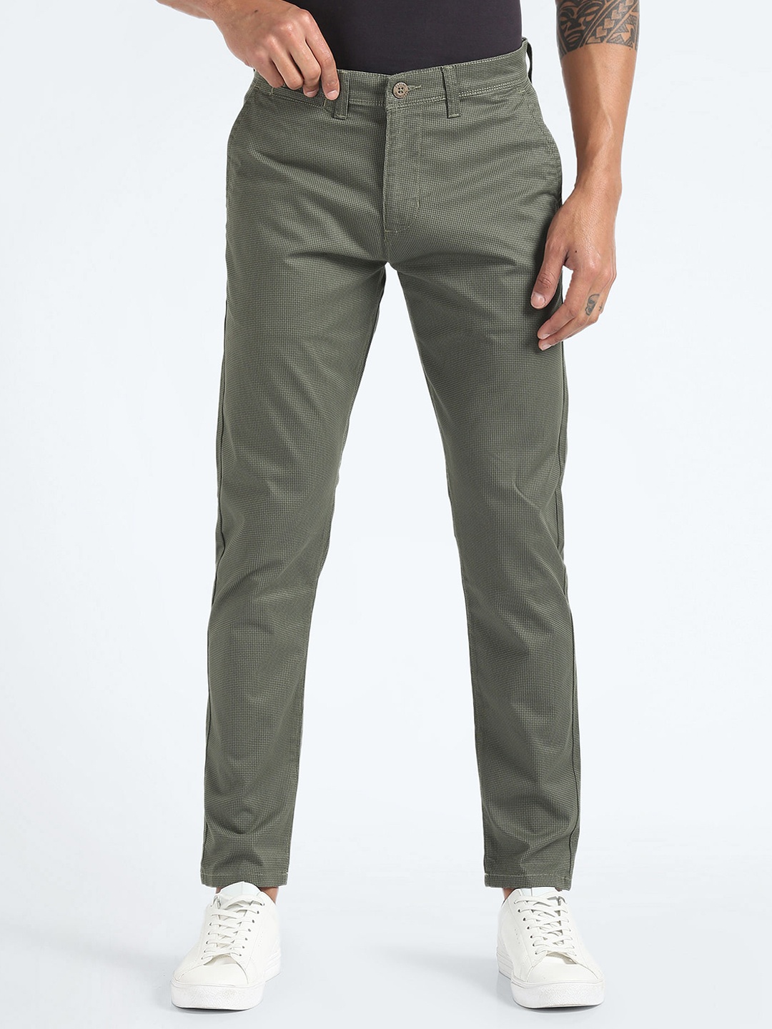 

Flying Machine Men Mid-Rise Slim Fit Regular Trousers, Green