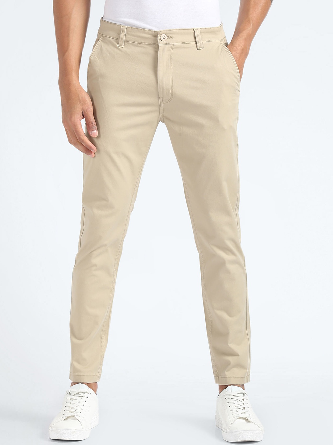 

Flying Machine Men Mid-Rise Tapered Fit Regular Trousers, Beige