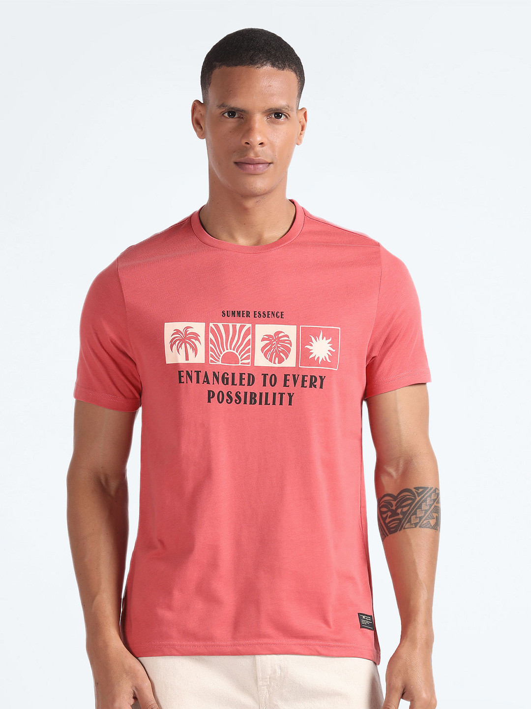

Flying Machine Typography Printed Pure Cotton T-shirt, Red