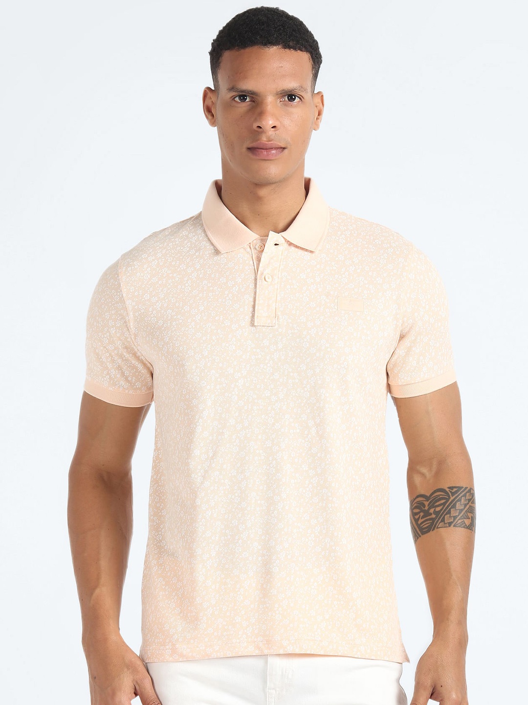 

Flying Machine Polo Collar Short Sleeves Pure Cotton T-shirt, Orange