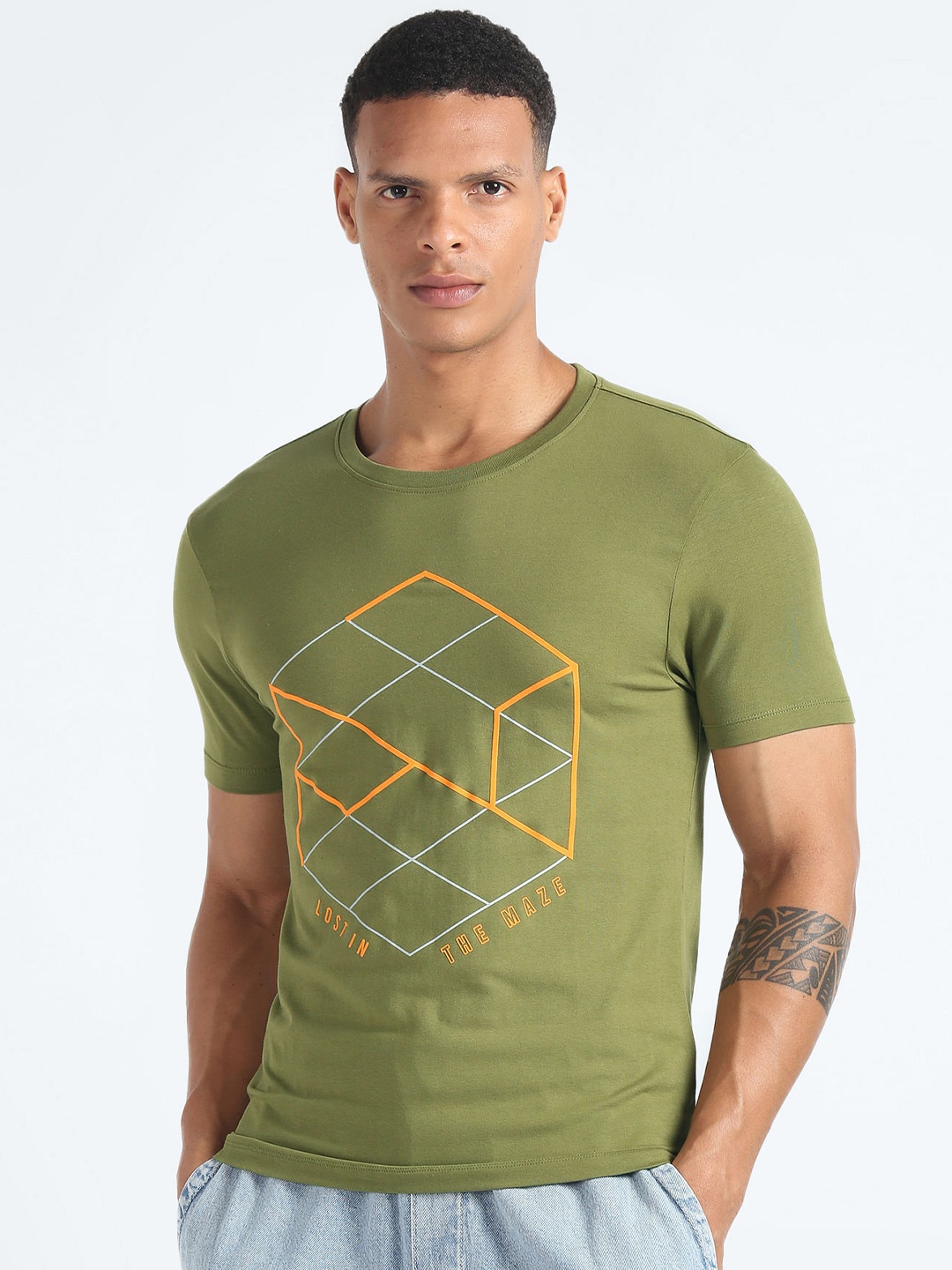 

Flying Machine Printed Slim Fit T-shirt, Green