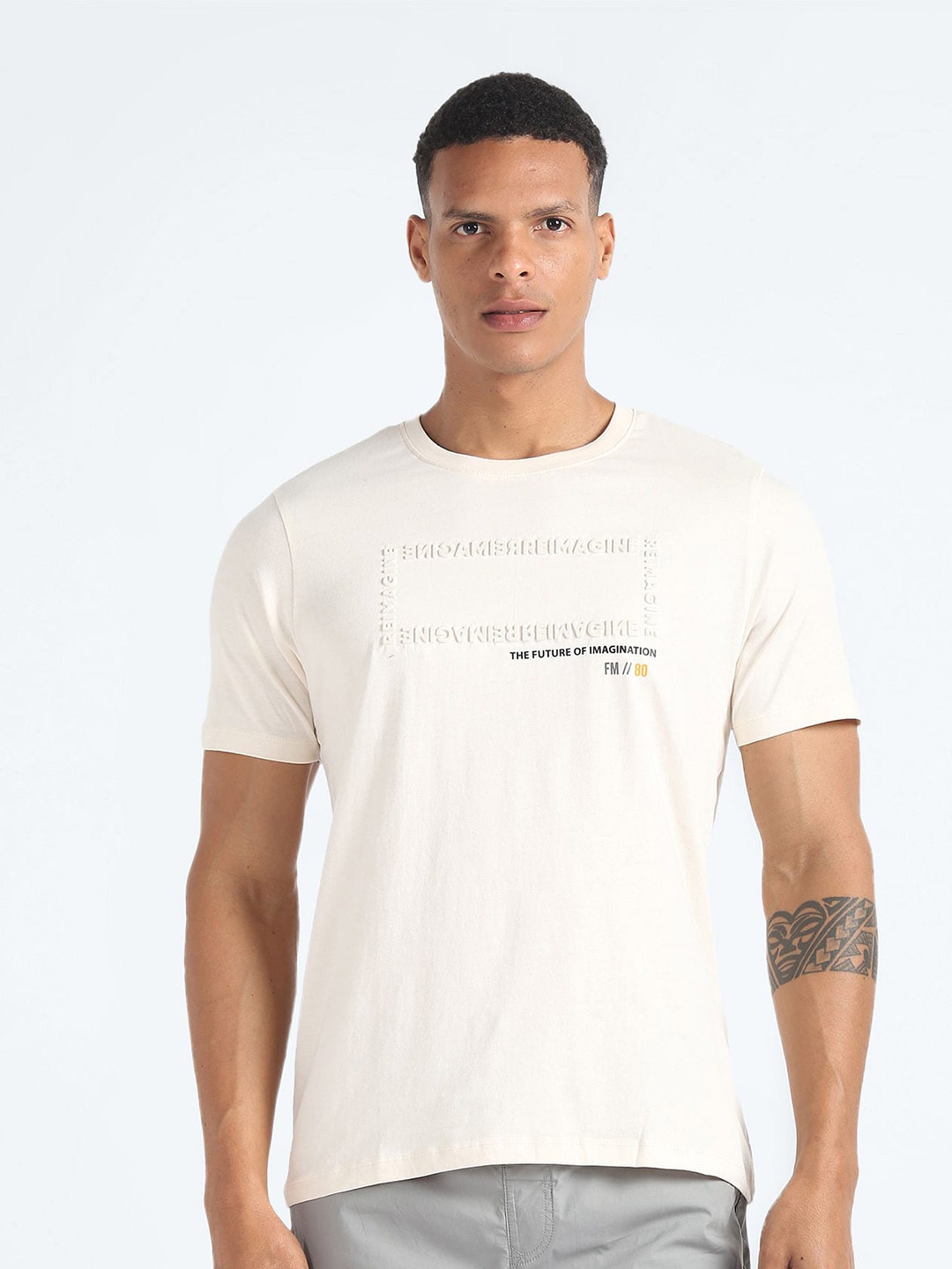 Flying Machine Typography Printed Cotton T-shirt, White