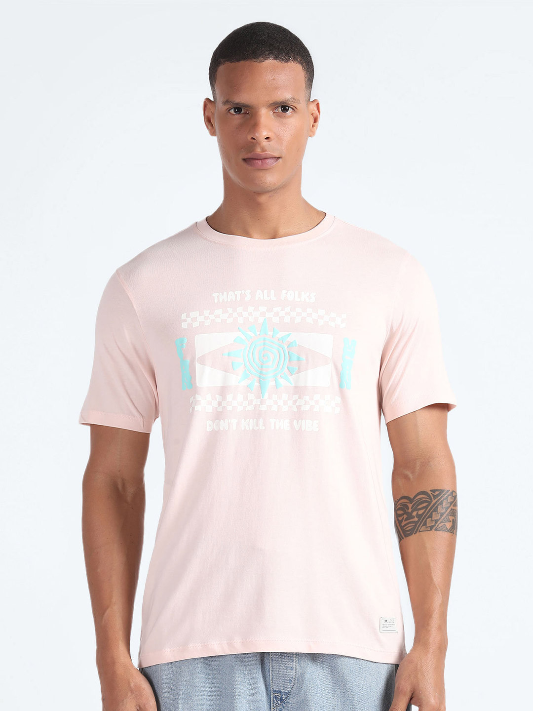 

Flying Machine Graphic Printed Cotton T-shirt, Pink