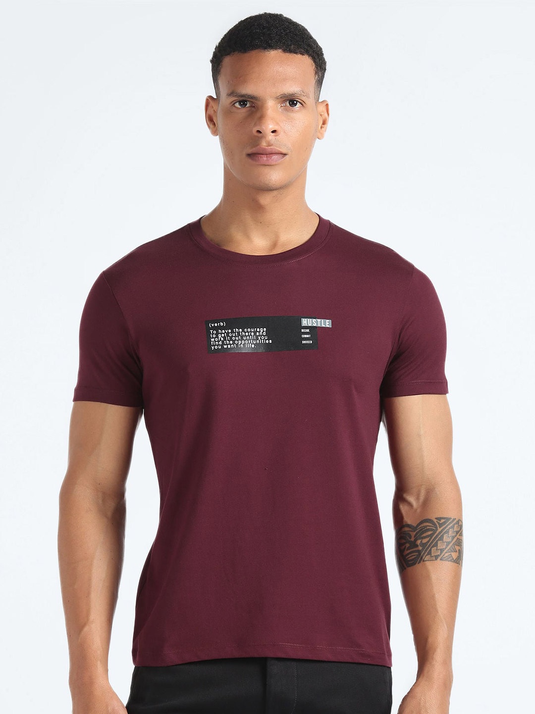 

Flying Machine Typography Printed Slim Fit Cotton T-shirt, Red