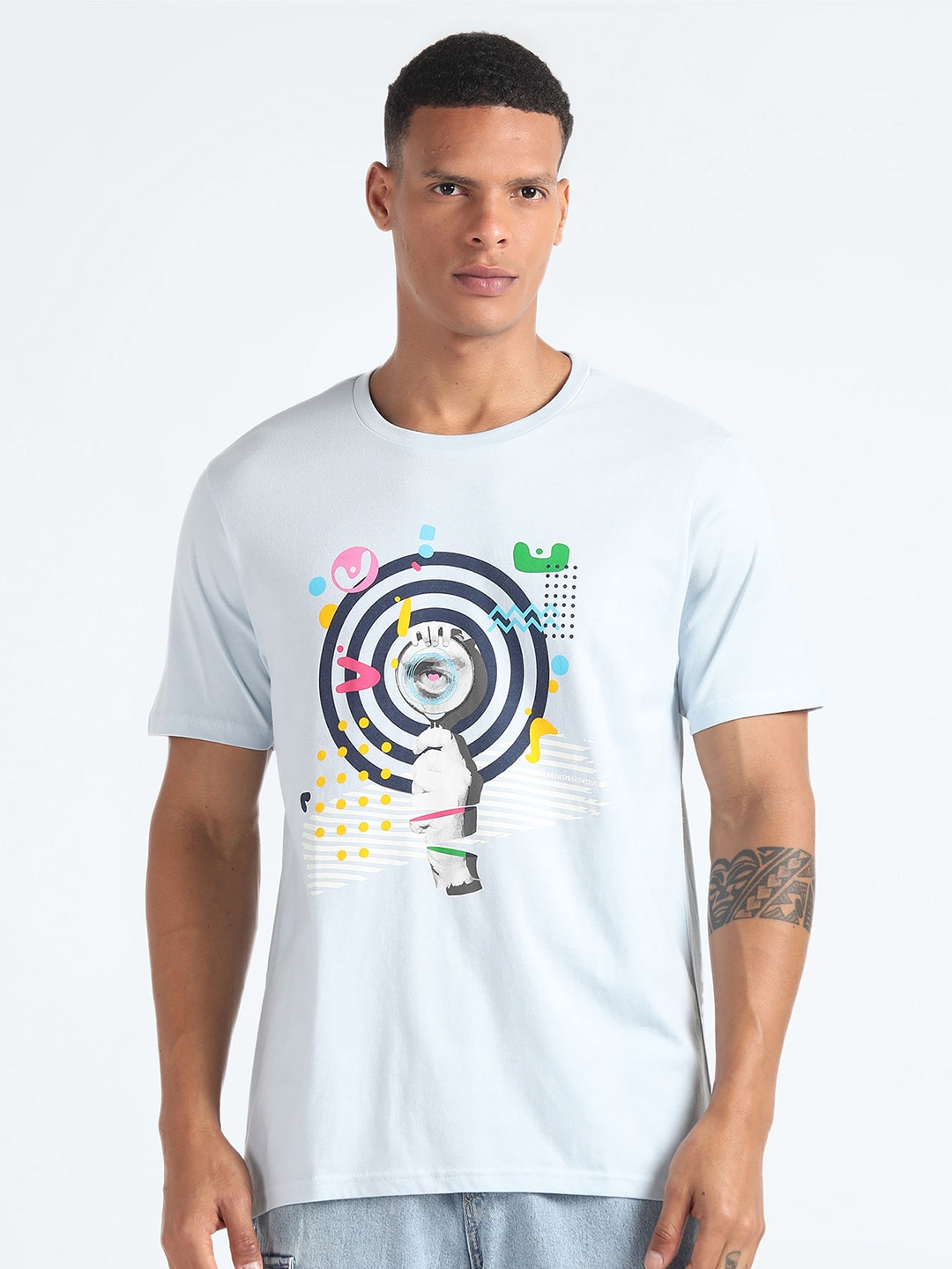 

Flying Machine Graphic Printed Cotton T-shirt, Blue