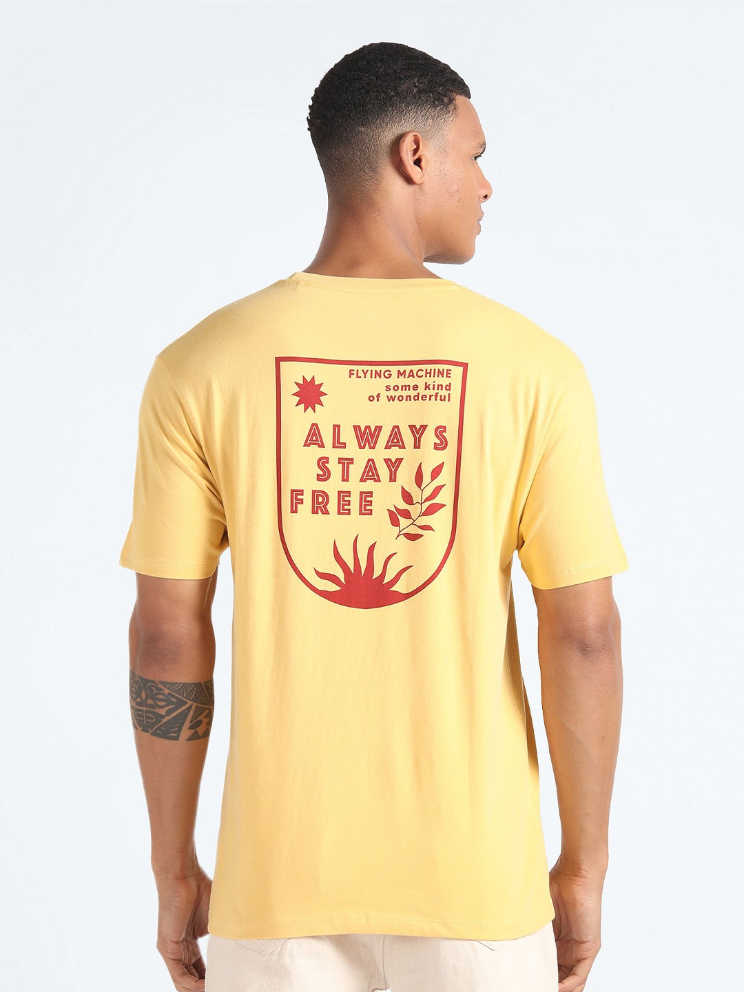 

Flying Machine Typography Printed Slim Fit Cotton T-shirt, Yellow