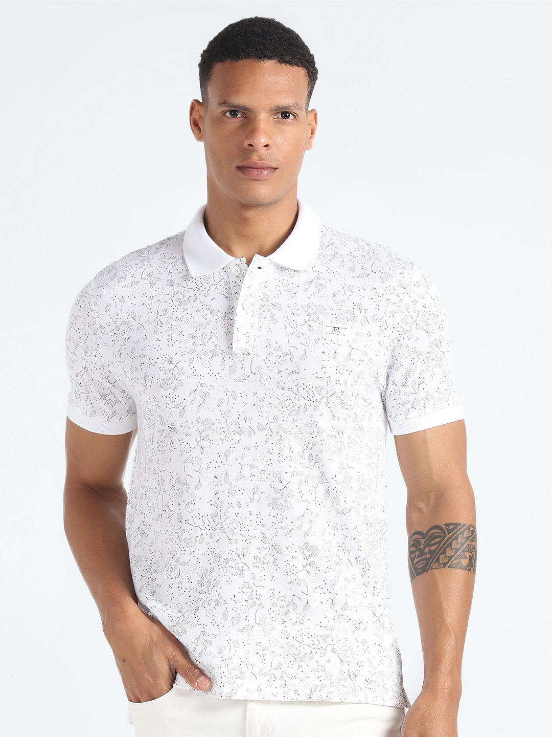 

Flying Machine Printed Polo Collar Cotton Tshirt, White