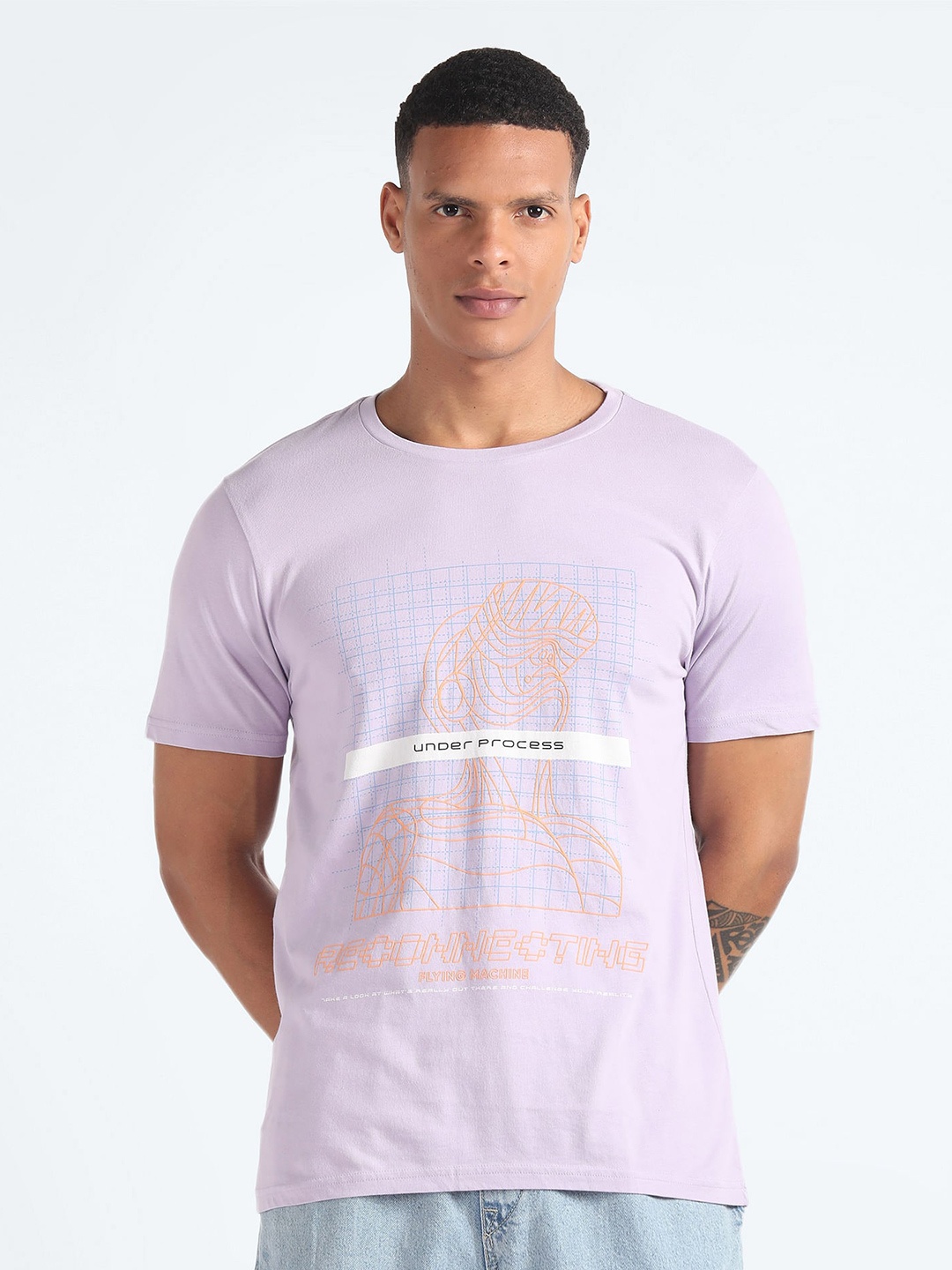 

Flying Machine Graphic Printed Cotton T-shirt, Purple