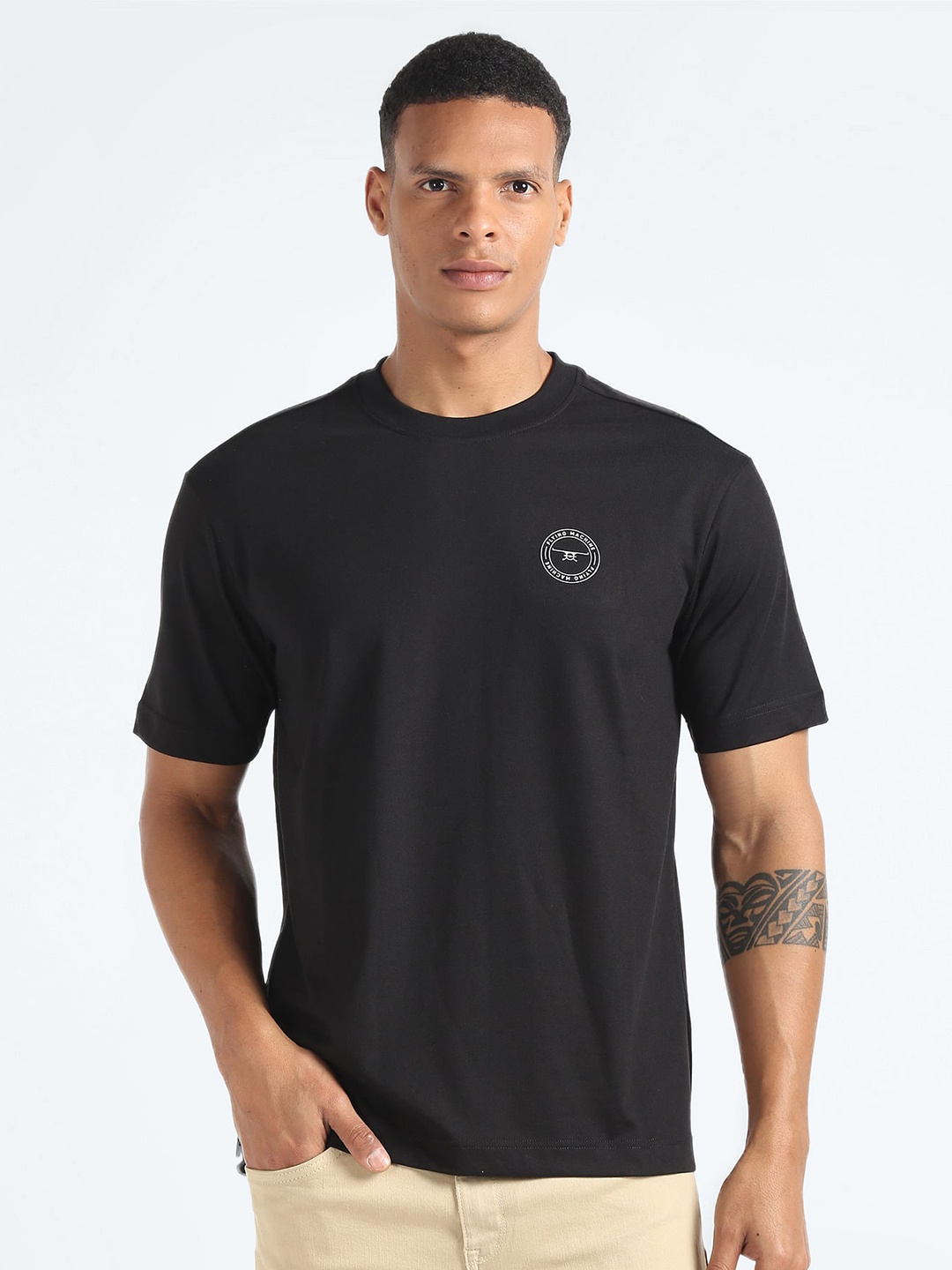 

Flying Machine Round Neck Short Sleeves T-shirt, Black