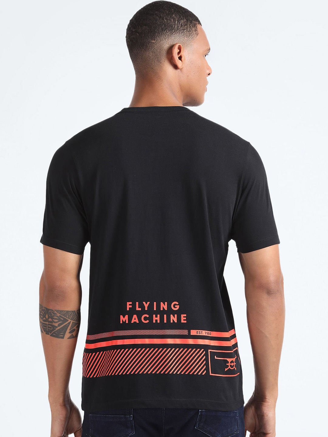

Flying Machine Typography Printed Cotton T-shirt, Black