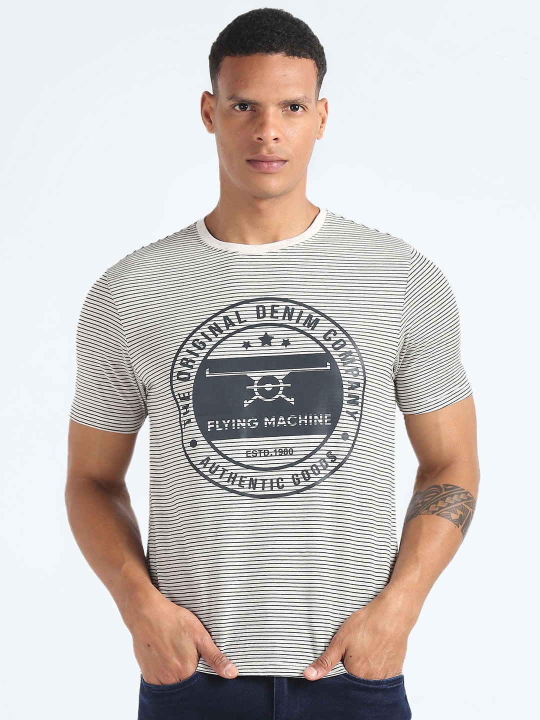 

Flying Machine Horizontal Stripes Cotton T-shirt, Blue