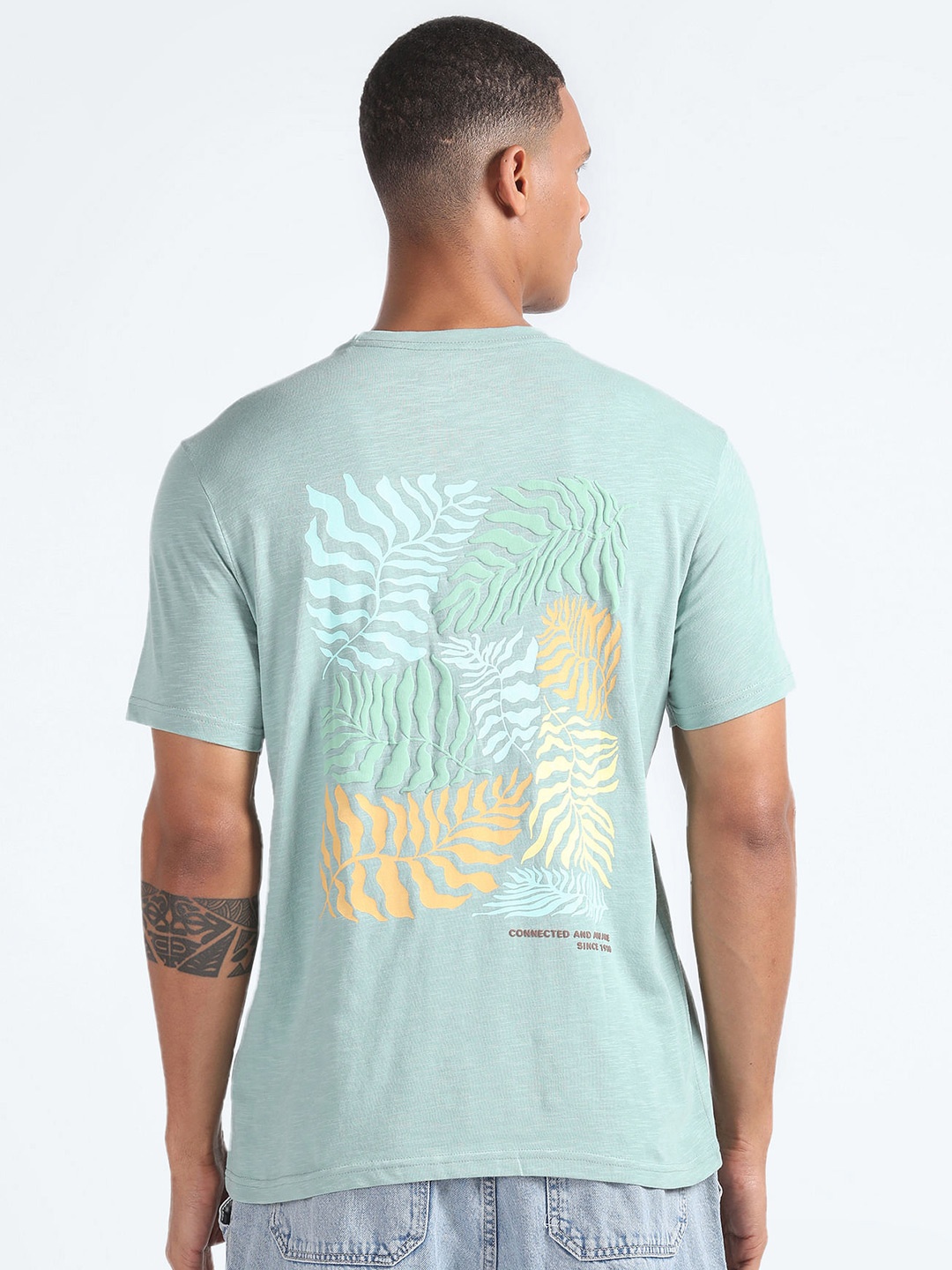 

Flying Machine Back Puff Typography Printed Cotton Tshirt, Green