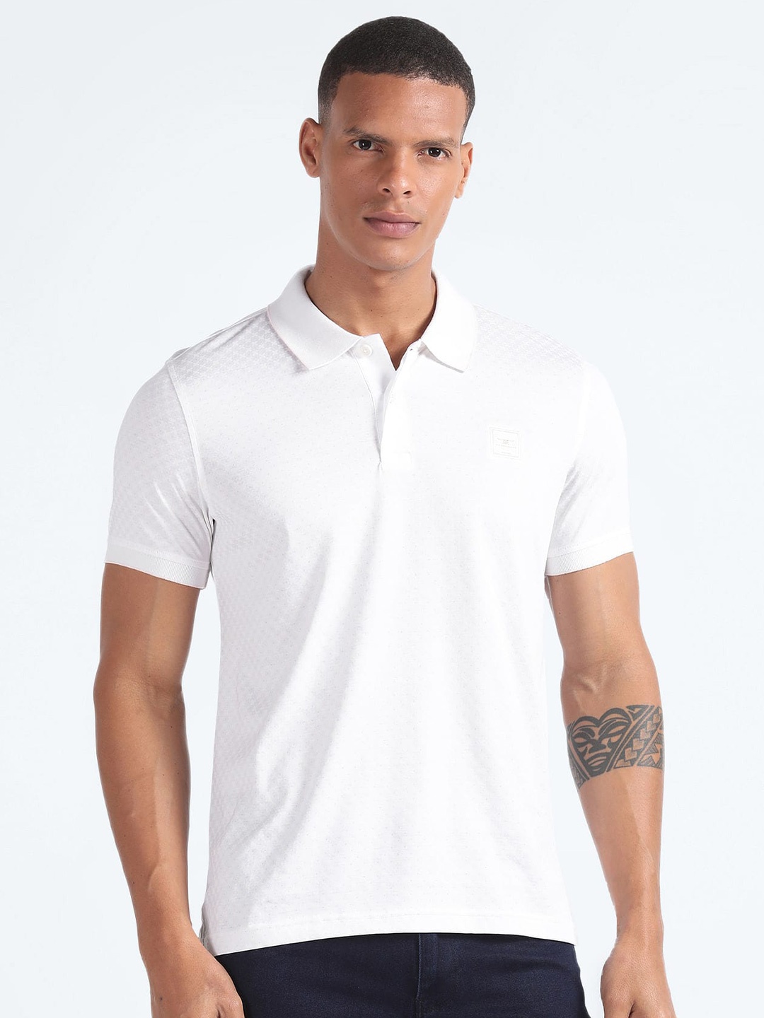 

Flying Machine Men Polo Collar Mercerised Cotton Tshirt, White