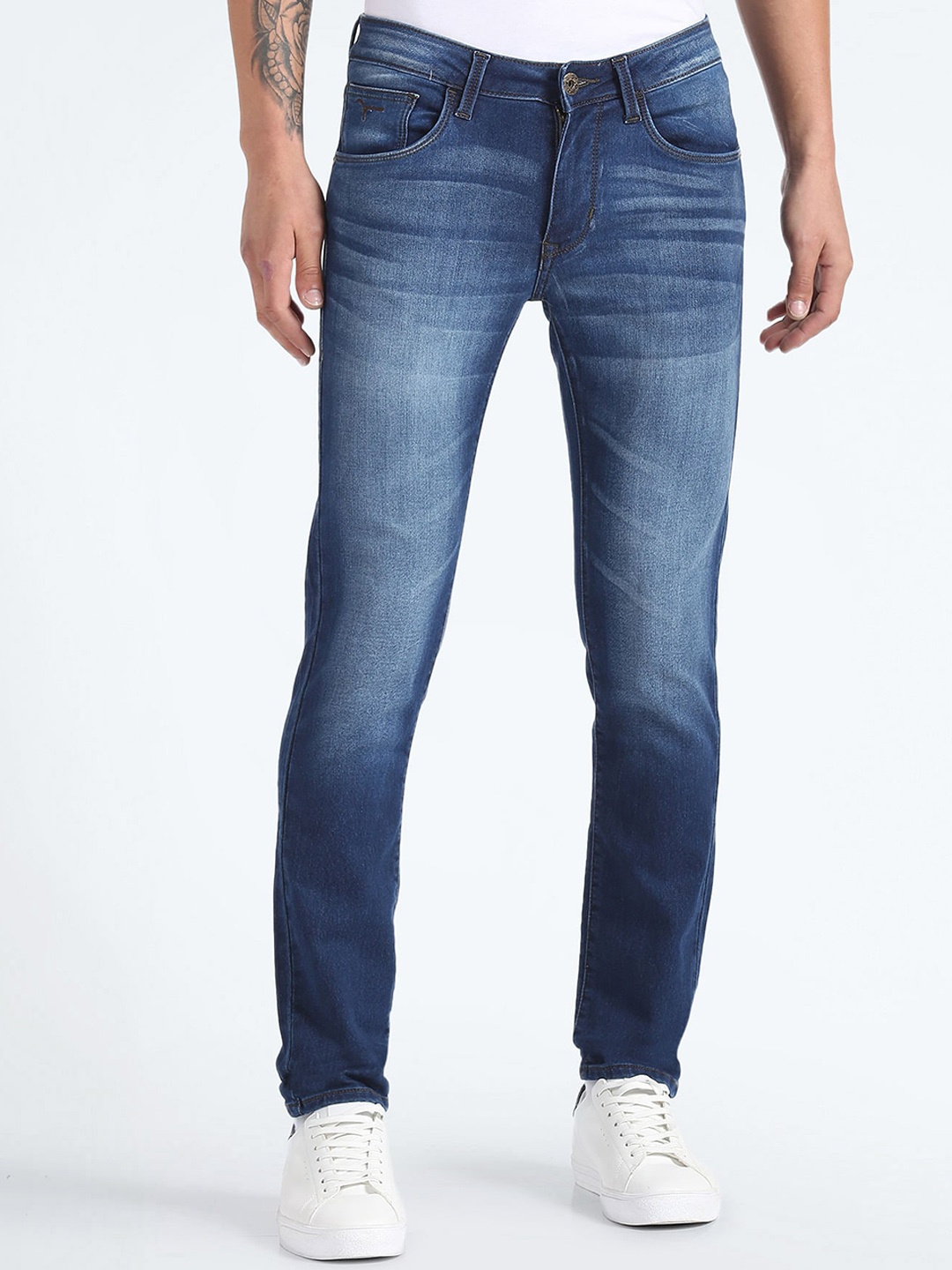 

Flying Machine Men Skinny Fit Low-Rise Heavy Fade Clean Look Stretchable Jeans, Blue
