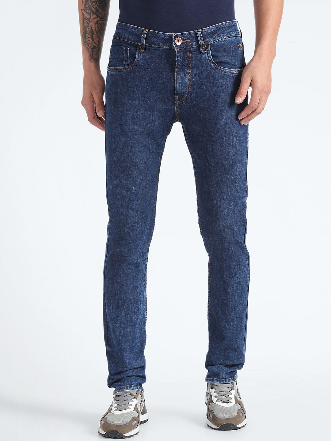 

Flying Machine Men Tapered Fit Clean Look Stretchable Jeans, Blue