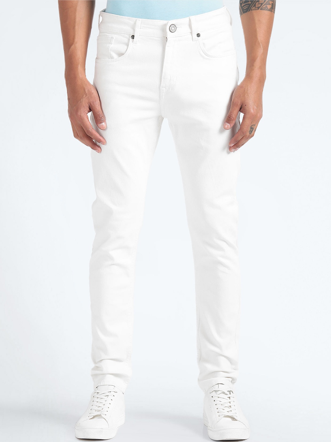 

Flying Machine Men Slim Tapered Fit Clean Look Stretchable Jeans, White