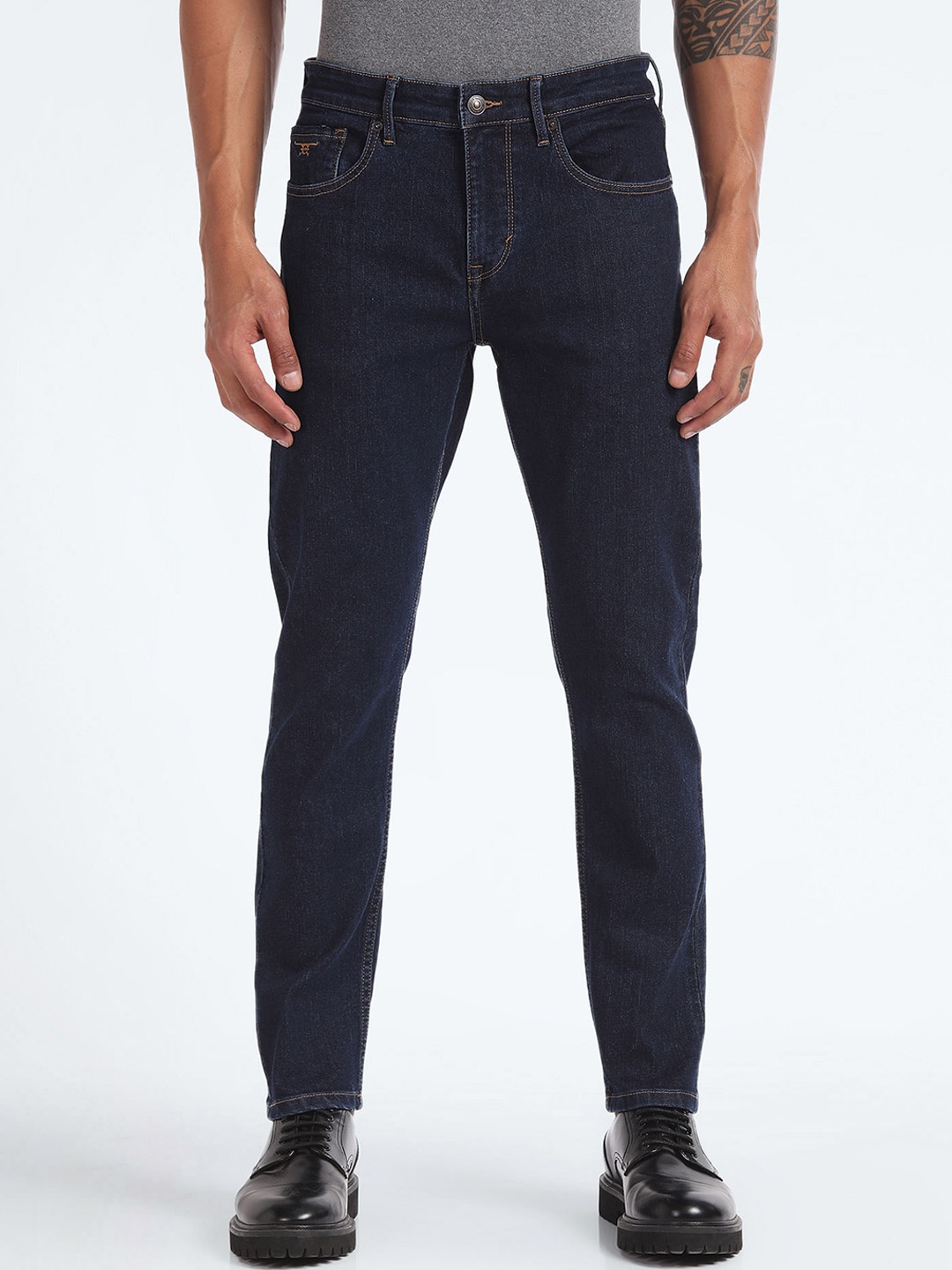 

Flying Machine Men Tapered Fit Clean Look Stretchable Jeans, Blue