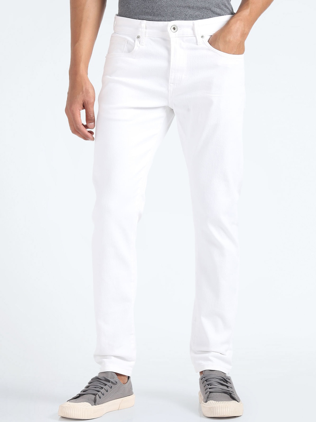 

Flying Machine Men Tapered Fit Mid Rise Clean Look Stretchable Jeans, White
