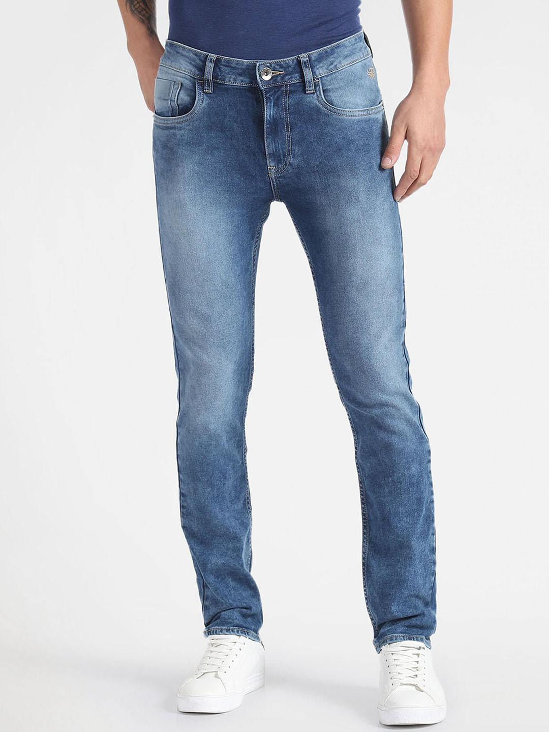 

Flying Machine Men Tapered Fit Mid-Rise Heavy Fade Stretchable Jeans, Blue