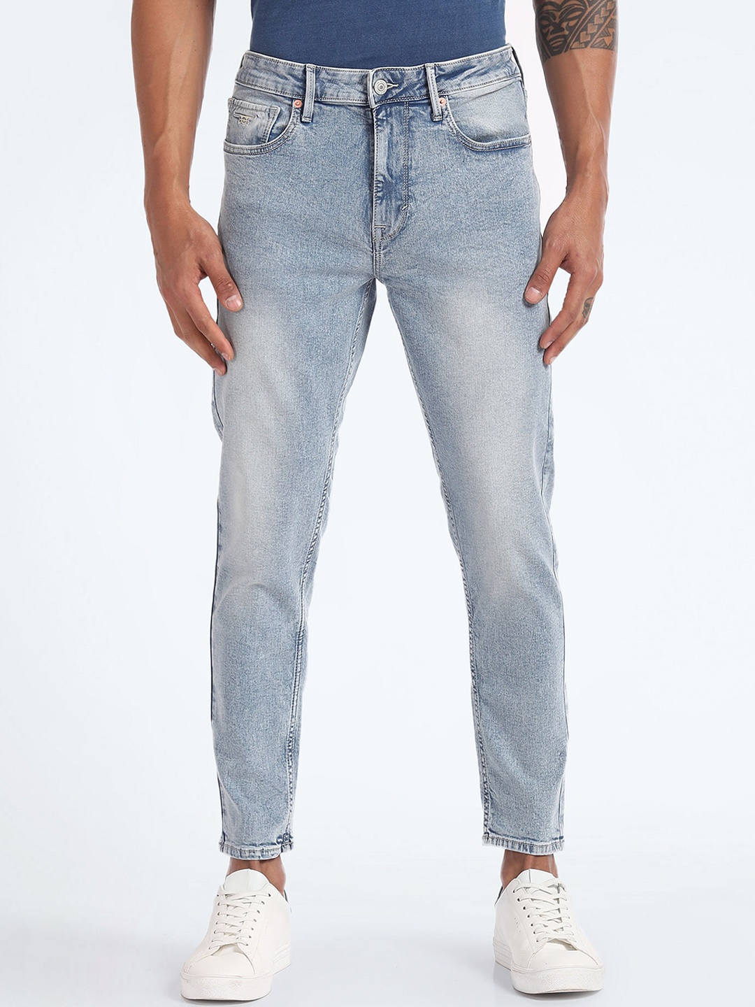 

Flying Machine Men Tapered Fit High-Rise Heavy Fade Stretchable Jeans, Blue