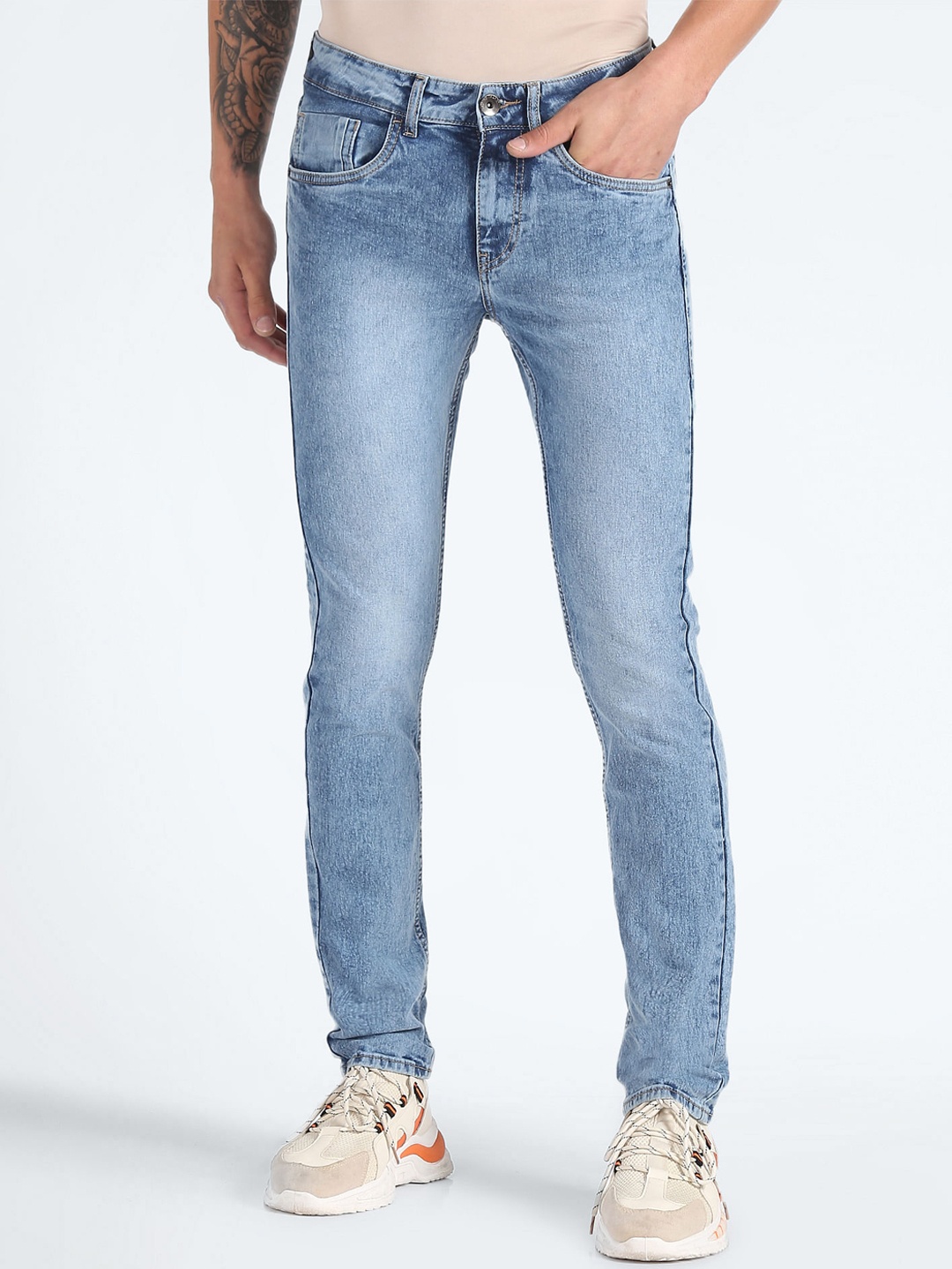 

Flying Machine Men Jackson Skinny Fit Mid Rise Heavy Fade Stretchable Jeans, Blue