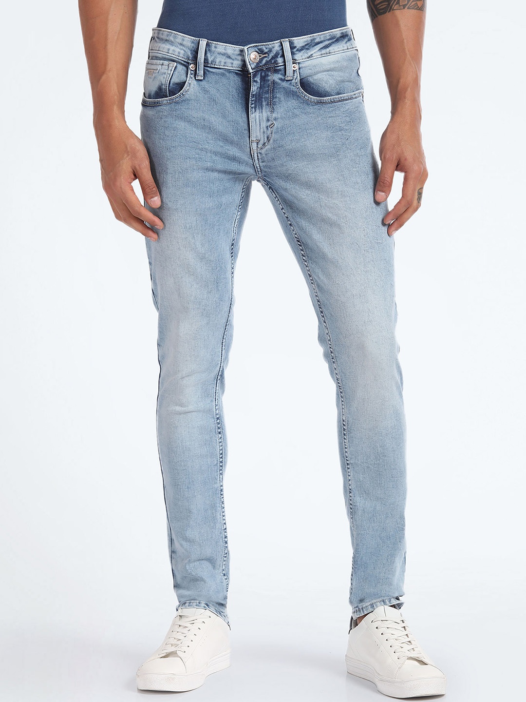 

Flying Machine Men Super Skinny Fit Low-Rise Heavy Fade Stretchable Jeans, Blue