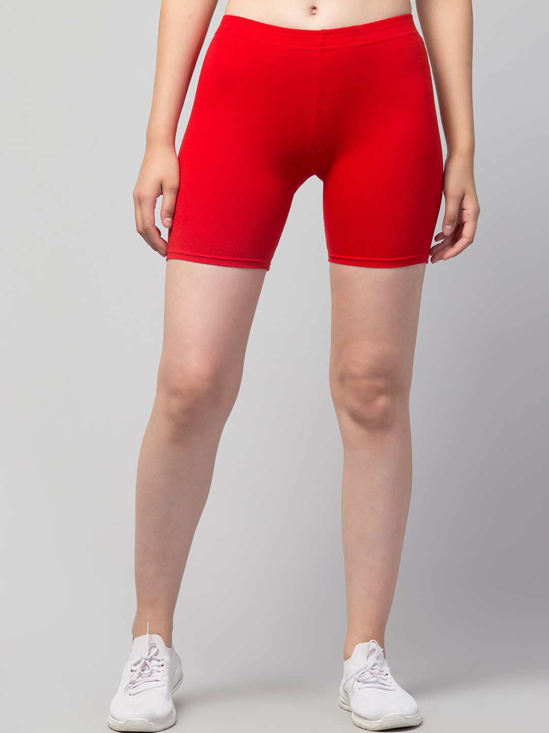 

Apraa & Parma Women Skinny Fit Mid-Rise Pure Cotton Cycling Sports Shorts, Red