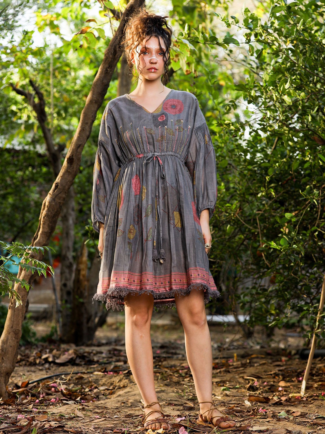 

FASHION DWAR Floral Printed Cotton Fit & Flare Dress, Grey
