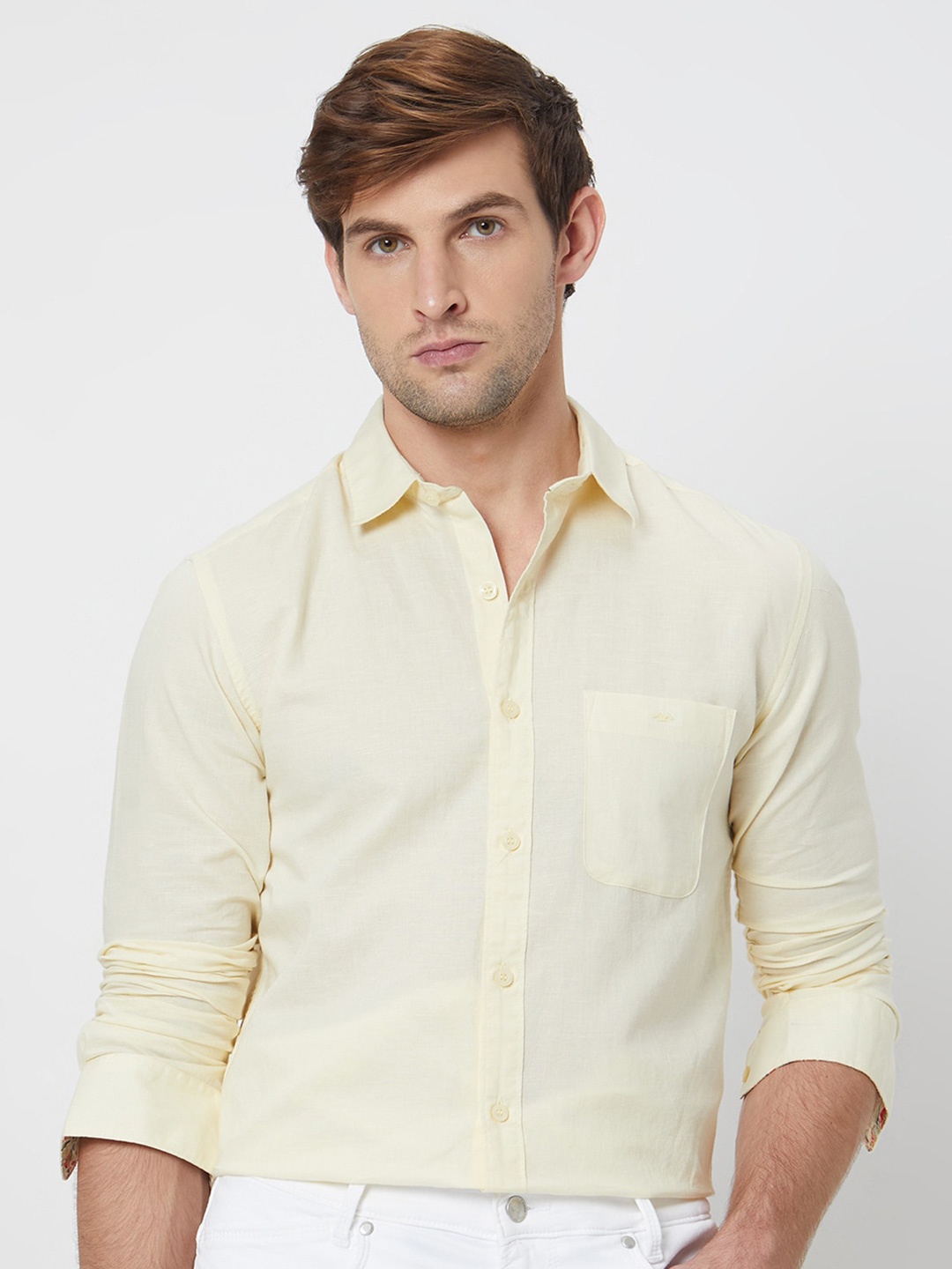 

Mufti Spread Collar Slim Fit Opaque Casual Shirt, Yellow