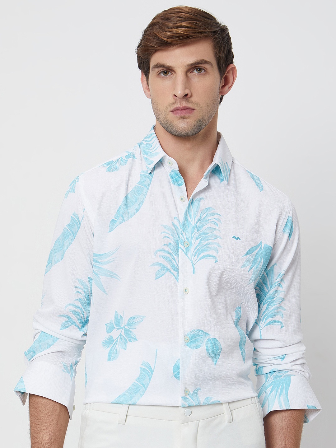 

Mufti Slim Fit Floral Opaque Printed Casual Shirt, Turquoise blue