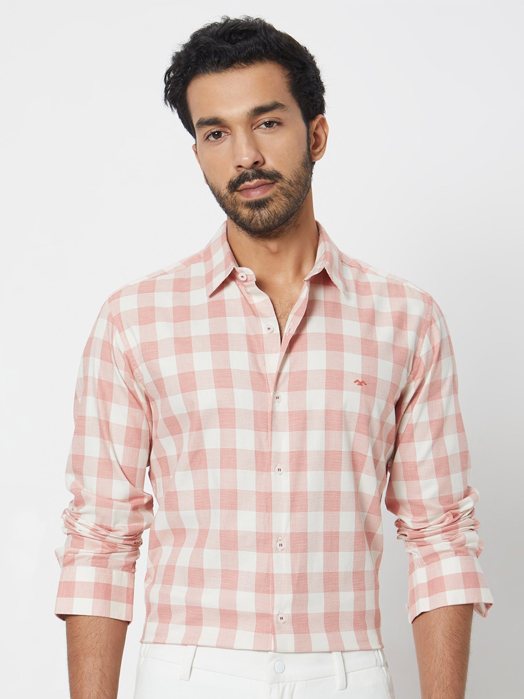 

Mufti Men Slim Fit Checked Cotton Casual Shirt, Pink