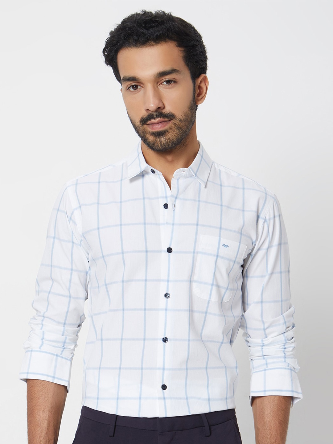 

Mufti Slim Fit Windowpane Checks Opaque Checked Cotton Casual Shirt, White