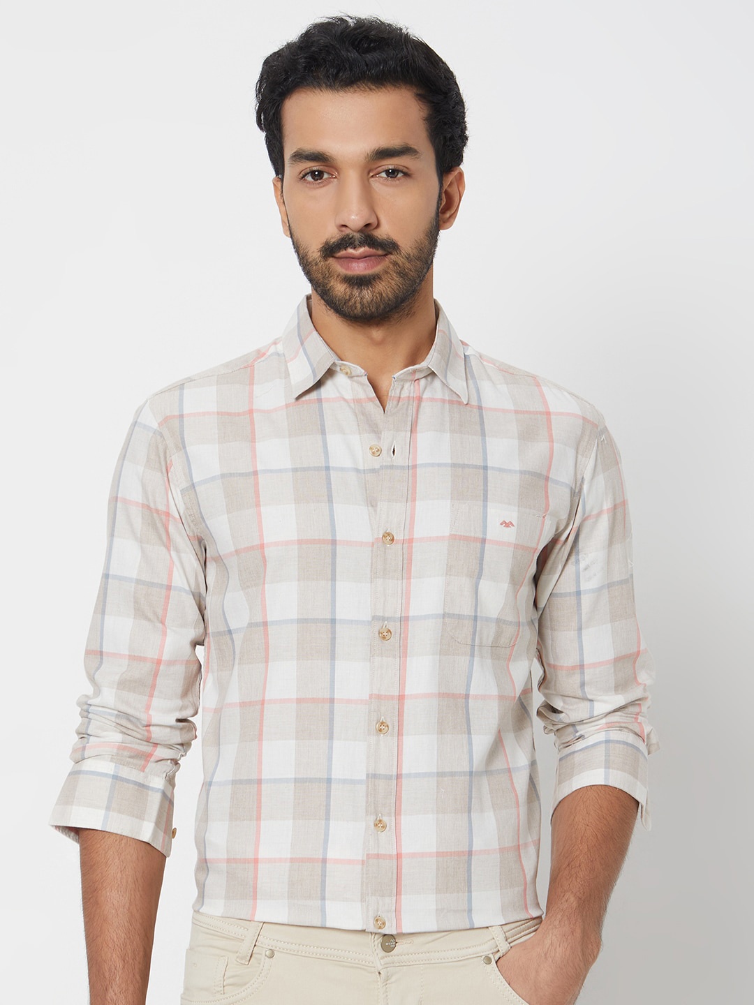 

Mufti Checked Cotton Slim Fit Opaque Casual Shirt, Khaki