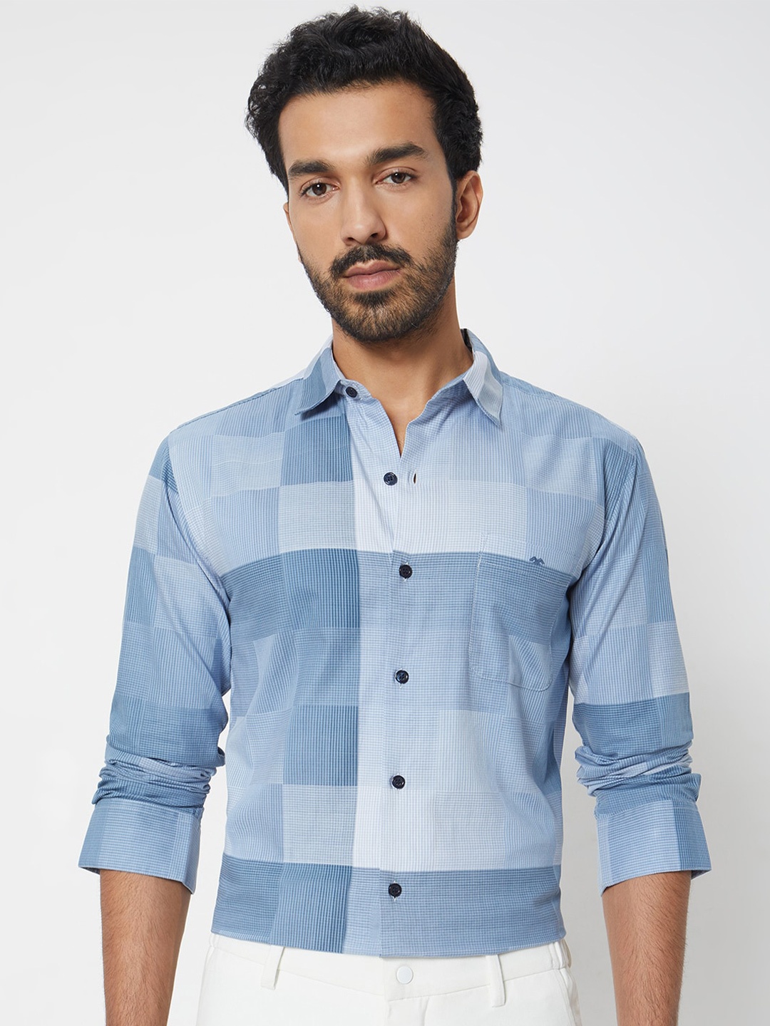 

Mufti Slim Fit Opaque Checked Cotton Casual Shirt, Blue