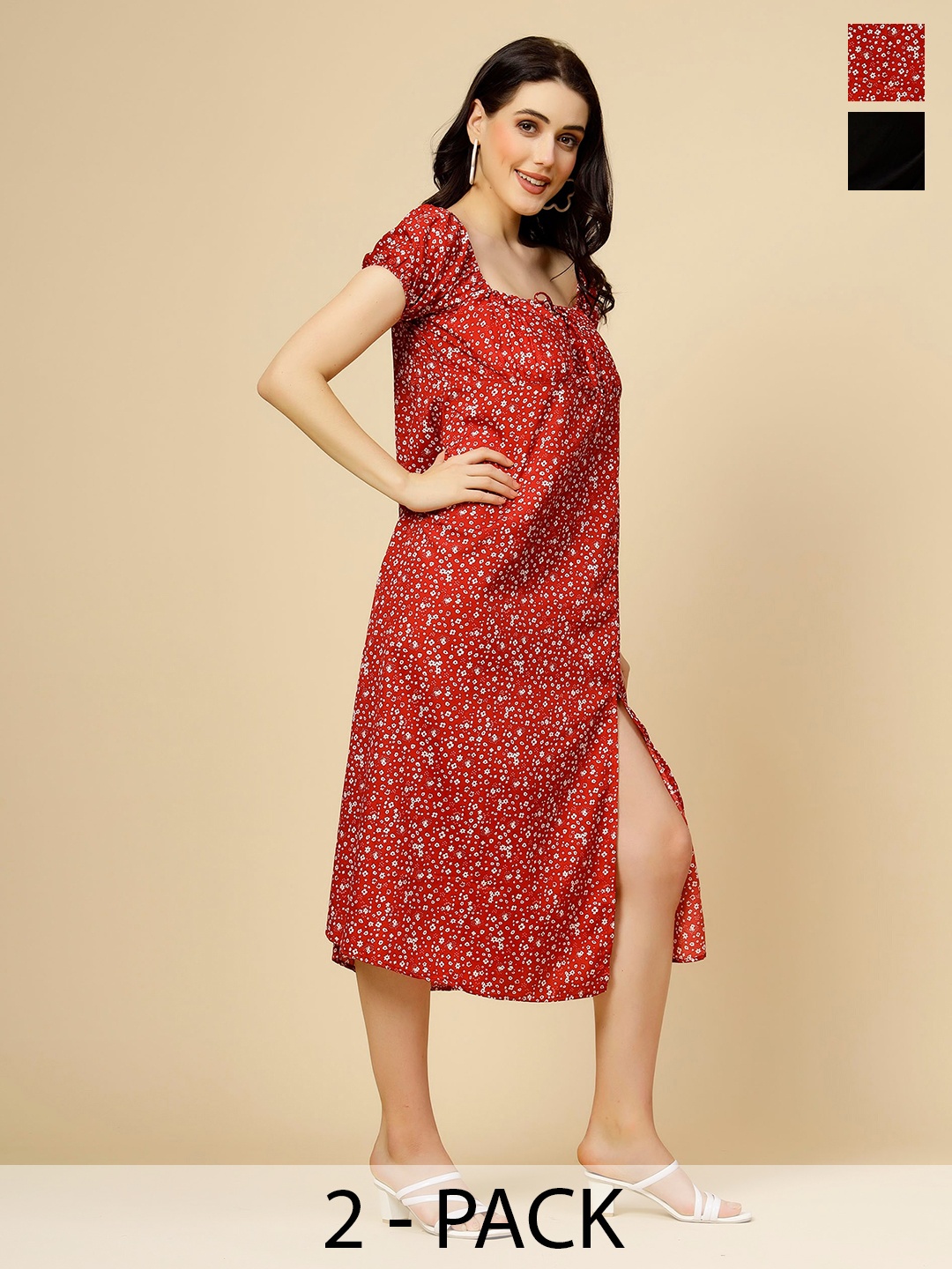 

MISS AYSE Pack of 2 Bodycon Midi Dresses, Red
