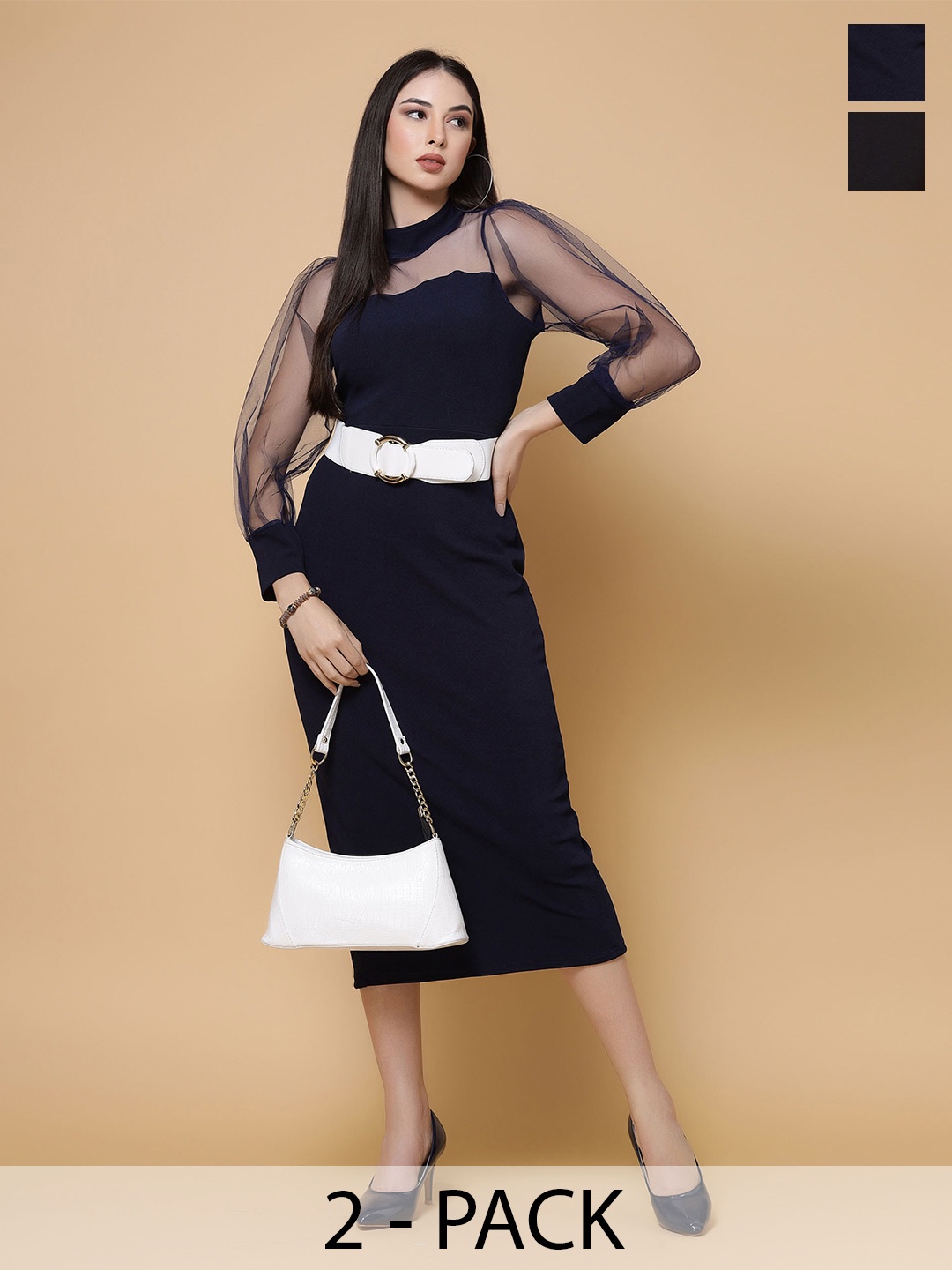 

MISS AYSE Pack of 2 A-Line Midi Dresses, Black