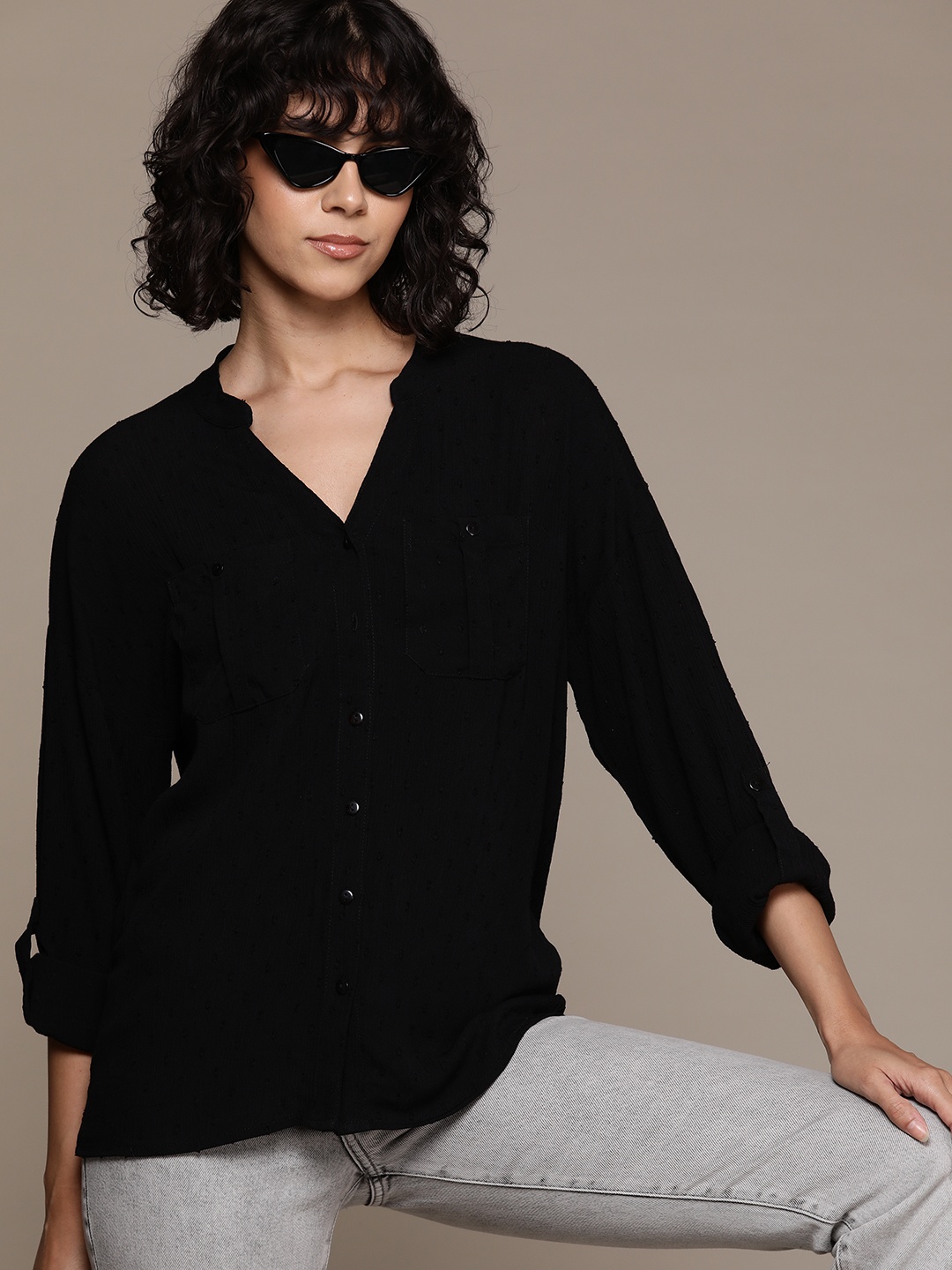 

Roadster Women Opaque Casual Shirt, Black