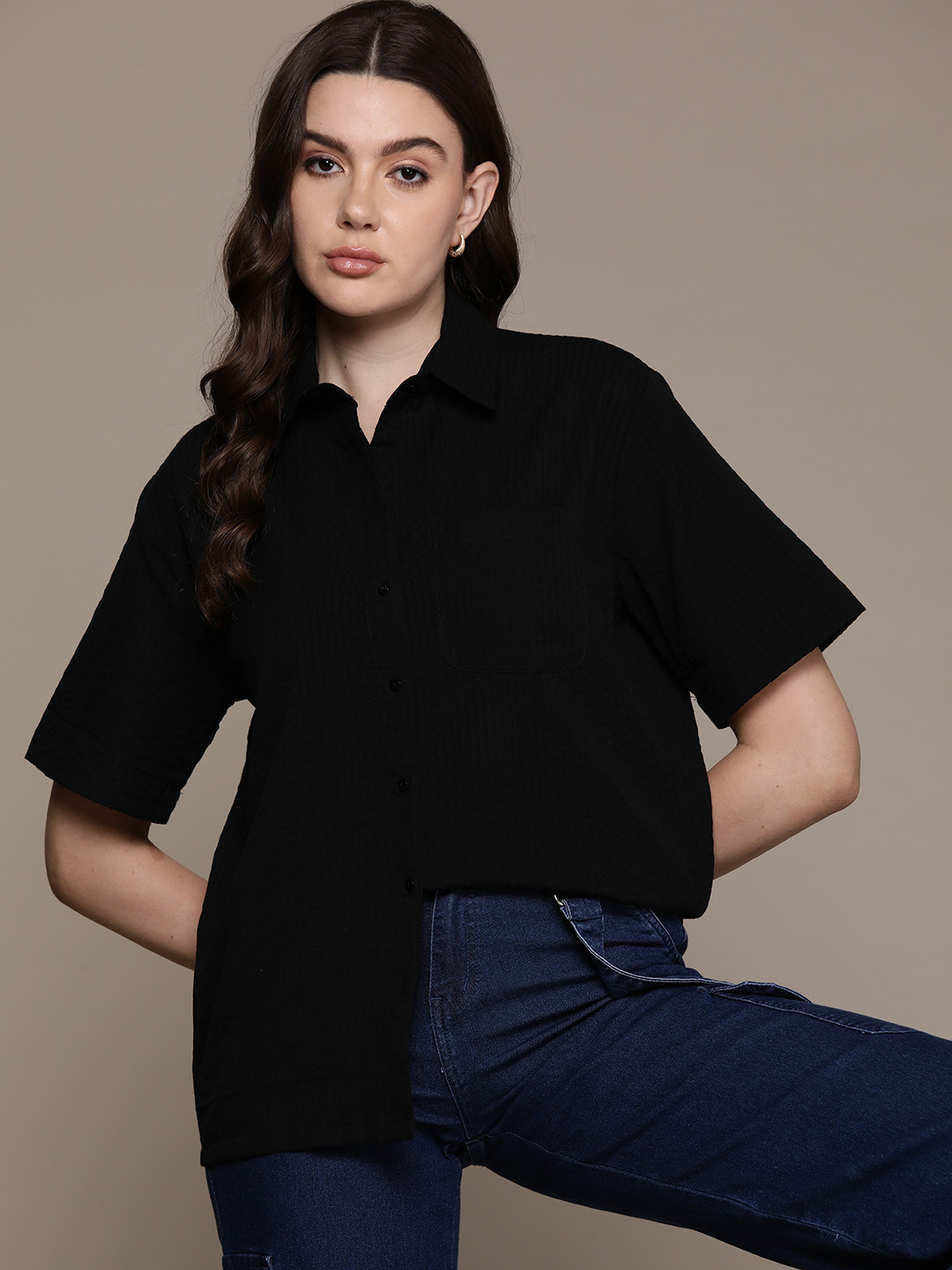 

Roadster Women Opaque Casual Shirt, Black