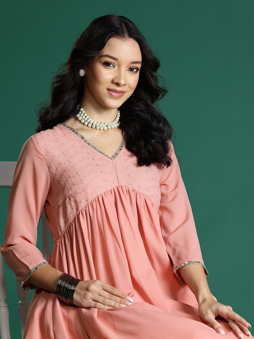 

Sangria Mirror Work Pastel Kurta, Peach