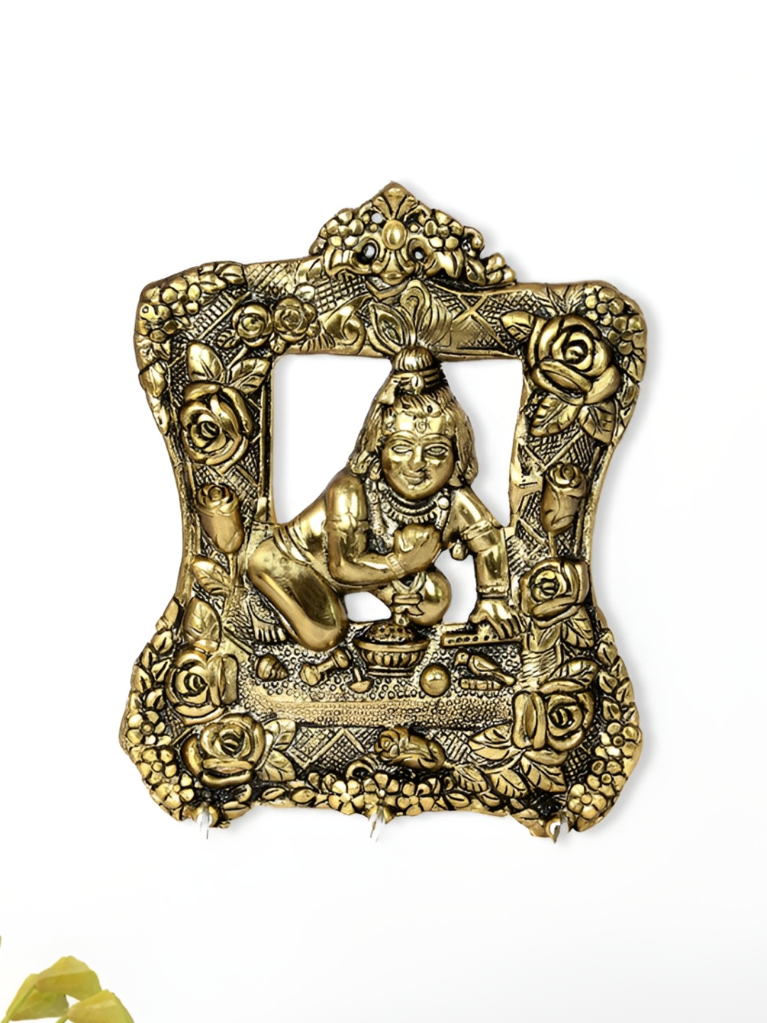 

HANDICRAFTS PARADISE Gold Toned Lord Krishna Wall Hanging Decor