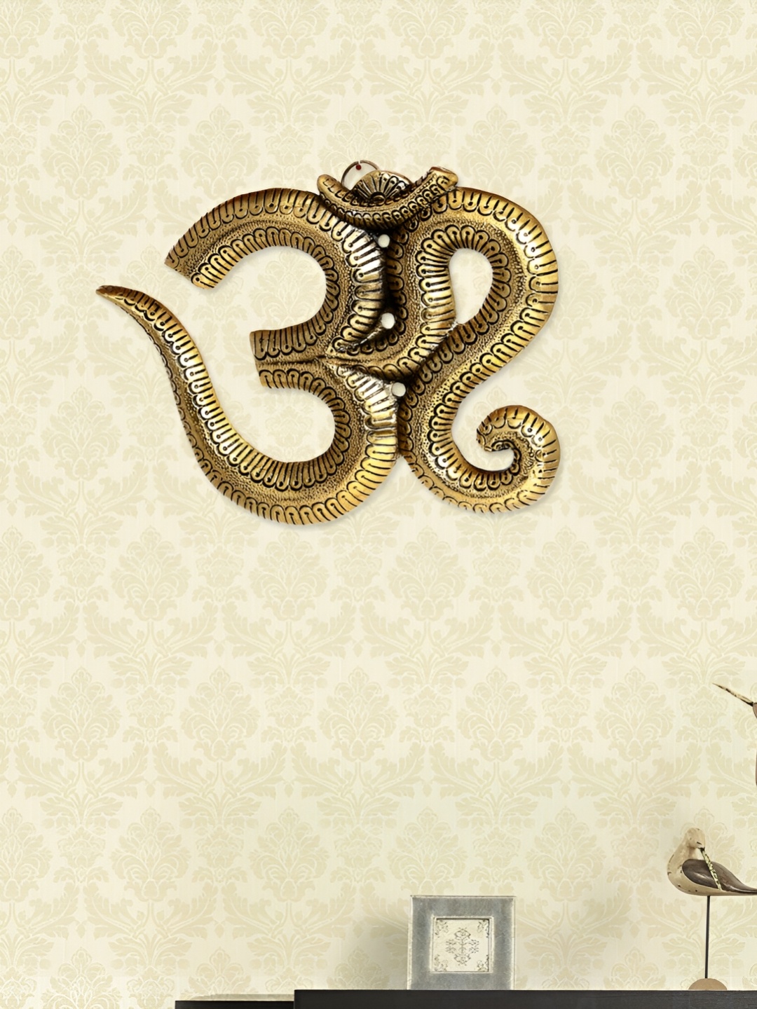 

HANDICRAFTS PARADISE Gold-Toned Om shaped With Ganesh Motif Spiritual Wall Decor