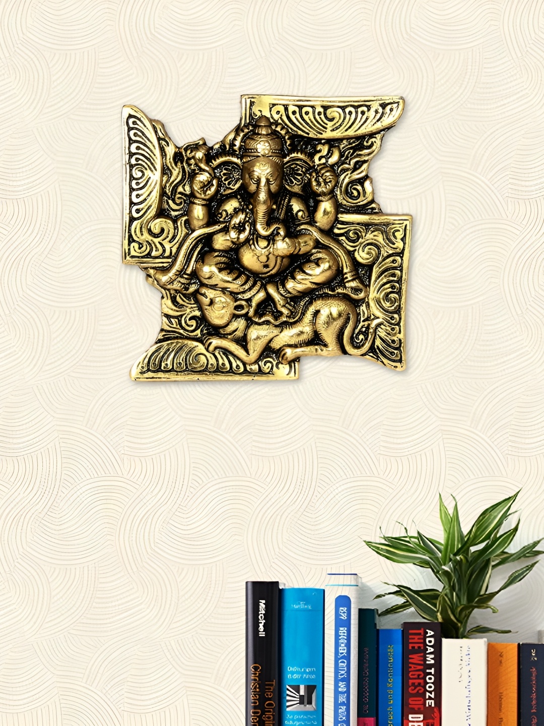 

HANDICRAFTS PARADISE Gold Toned Swastik With Lord Ganesha Wall Hanging Decor