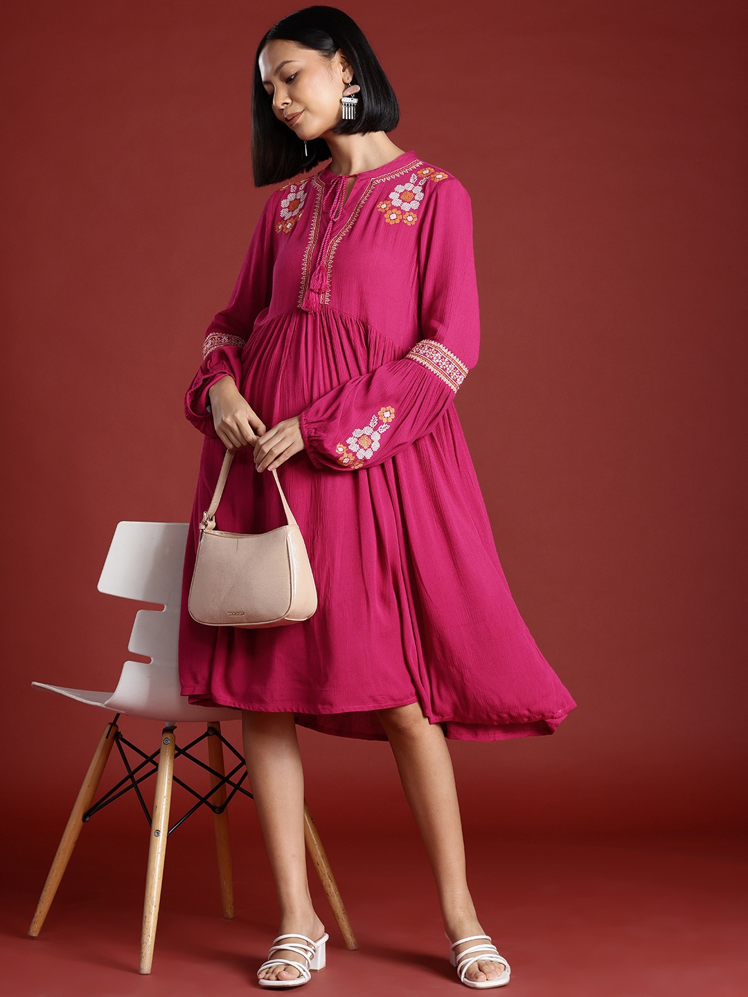 

Routes by All About You Floral Puff Sleeve A-Line Dress, Pink