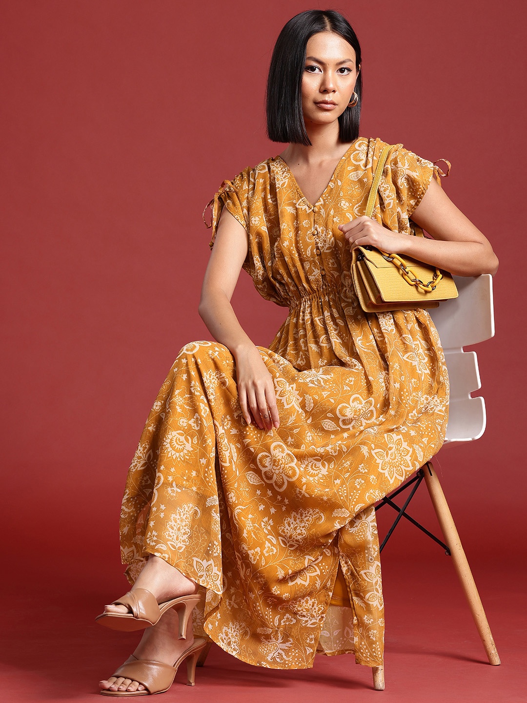 

Routes by All About You Floral Print Fit & Flare Maxi Dress, Mustard