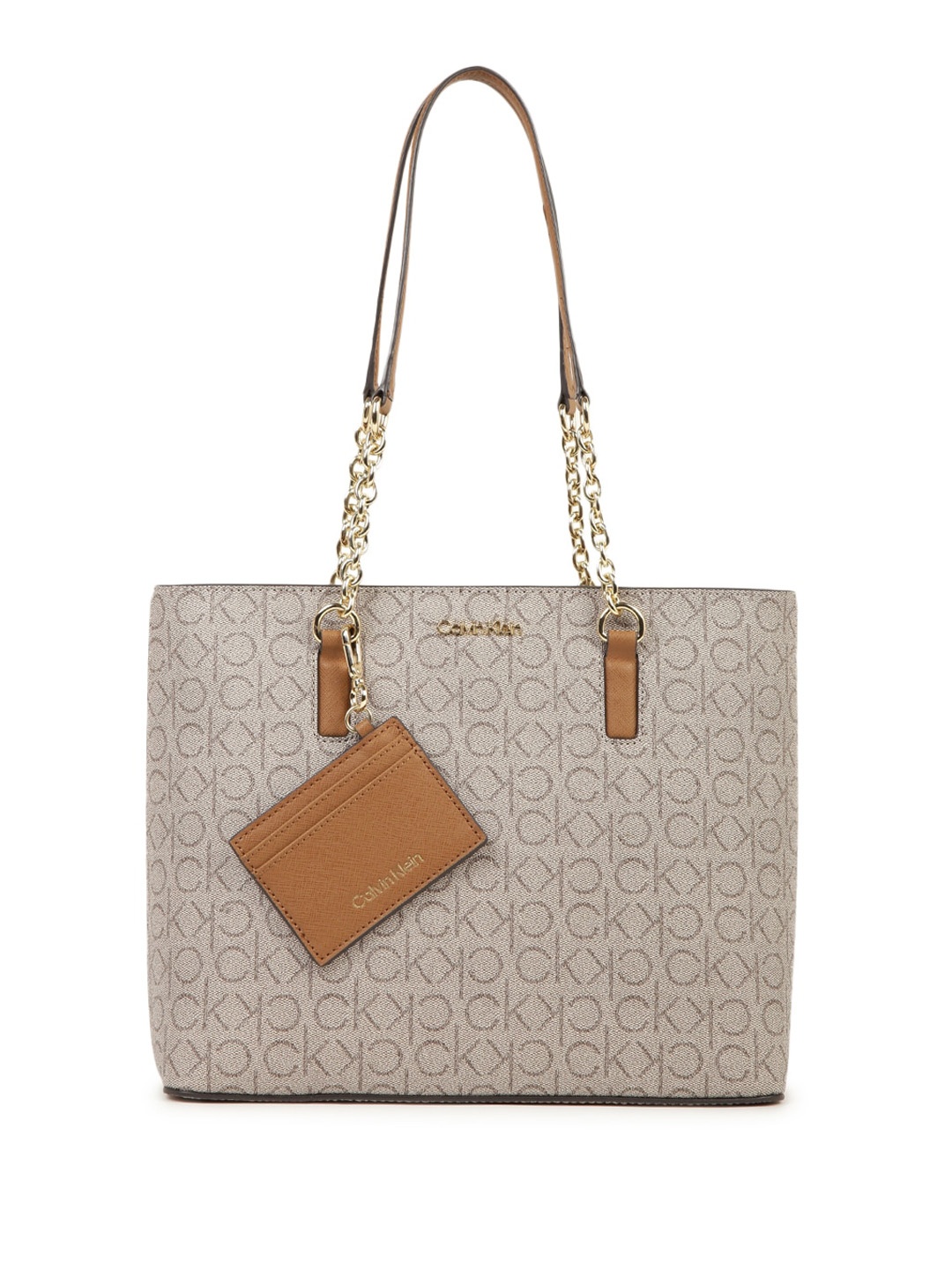 

Calvin Klein Brand Logo Printed Shopper Tote Bag, Beige